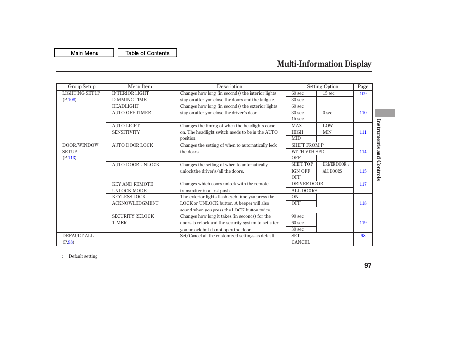 Multi-information display, 2009 pilot | HONDA 2009 Pilot User Manual | Page 101 / 578