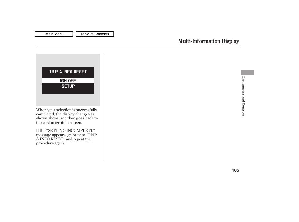 Multi-information display, 2009 pilot | HONDA 2009 Pilot User Manual | Page 109 / 578