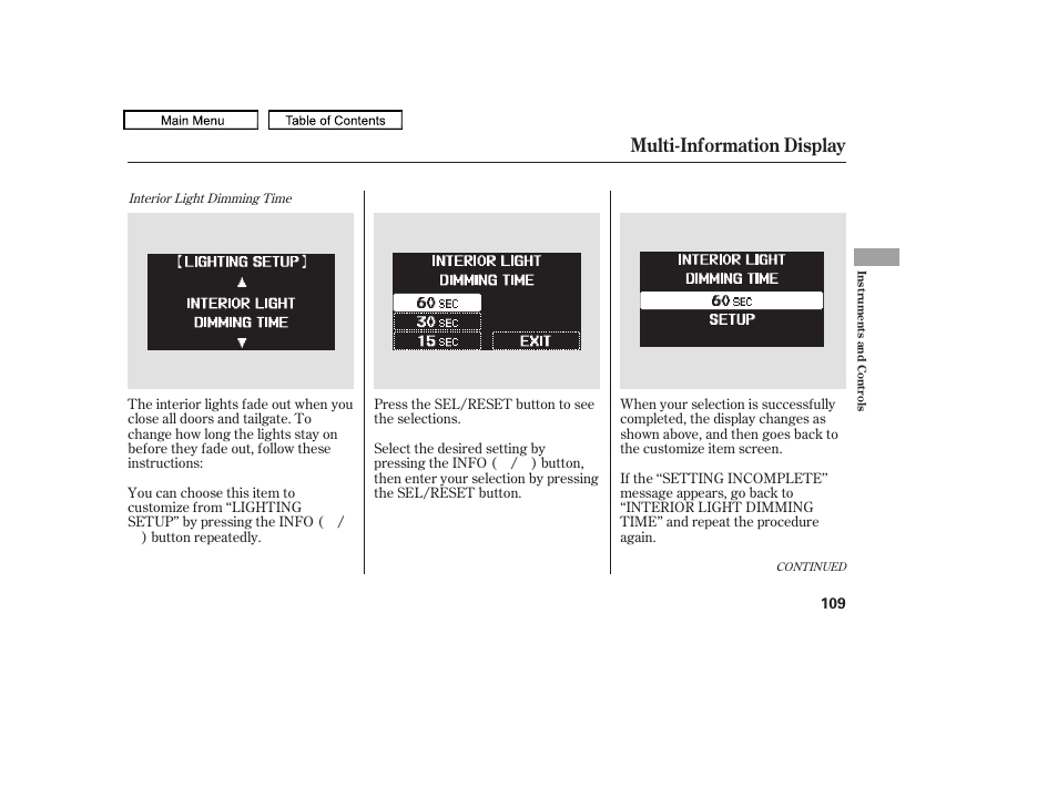 Multi-information display, 2009 pilot | HONDA 2009 Pilot User Manual | Page 113 / 578