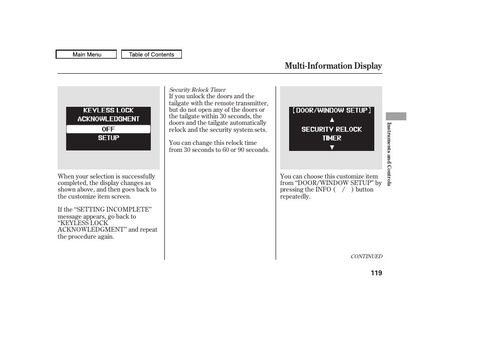 Multi-information display, 2009 pilot | HONDA 2009 Pilot User Manual | Page 123 / 578