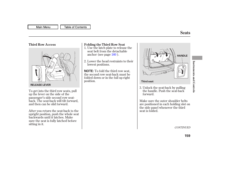 Seats, 2009 pilot | HONDA 2009 Pilot User Manual | Page 163 / 578