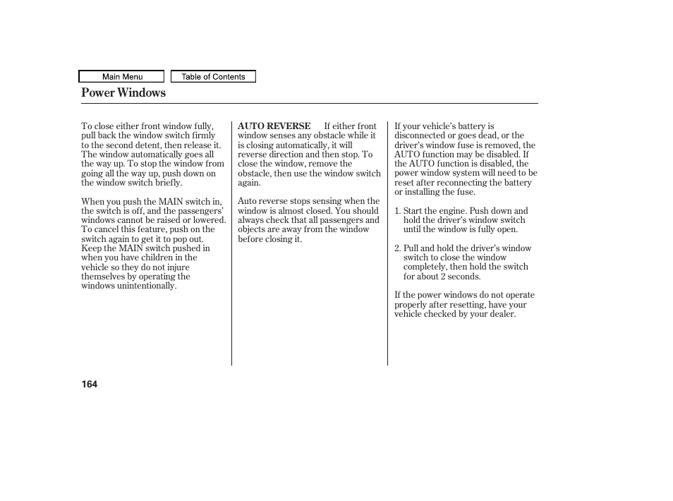 Power windows | HONDA 2009 Pilot User Manual | Page 168 / 578