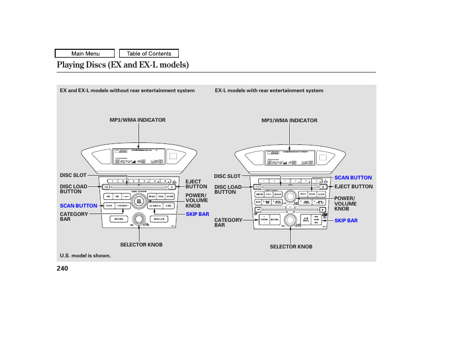 Playing discs (ex and ex-l models), 2009 pilot | HONDA 2009 Pilot User Manual | Page 244 / 578