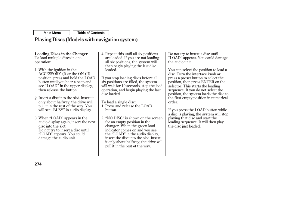 Playing discs (models with navigation system) | HONDA 2009 Pilot User Manual | Page 278 / 578