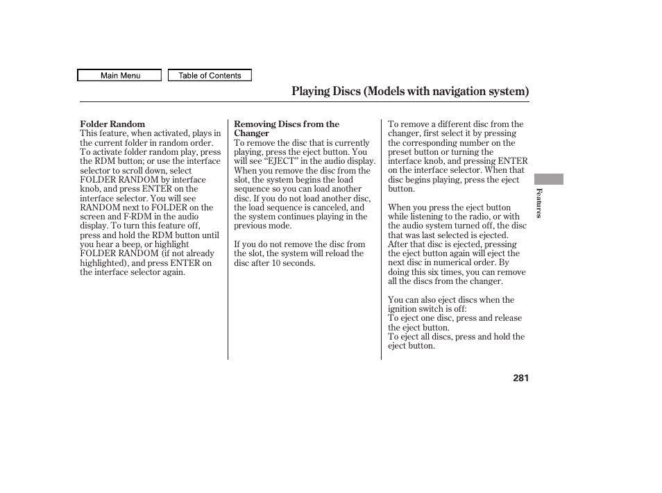 Playing discs (models with navigation system) | HONDA 2009 Pilot User Manual | Page 285 / 578