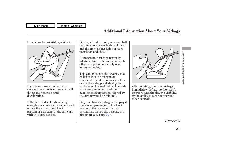 Additional information about your airbags | HONDA 2009 Pilot User Manual | Page 31 / 578