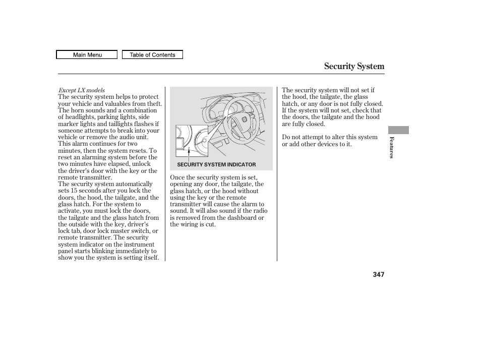 Security system | HONDA 2009 Pilot User Manual | Page 351 / 578