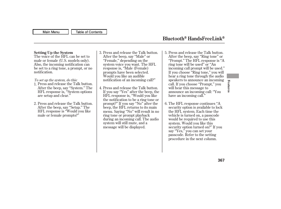 Bluetooth handsfreelink | HONDA 2009 Pilot User Manual | Page 371 / 578