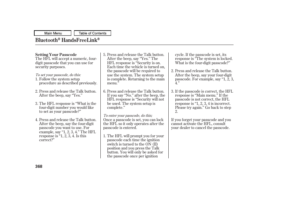 Bluetooth handsfreelink | HONDA 2009 Pilot User Manual | Page 372 / 578