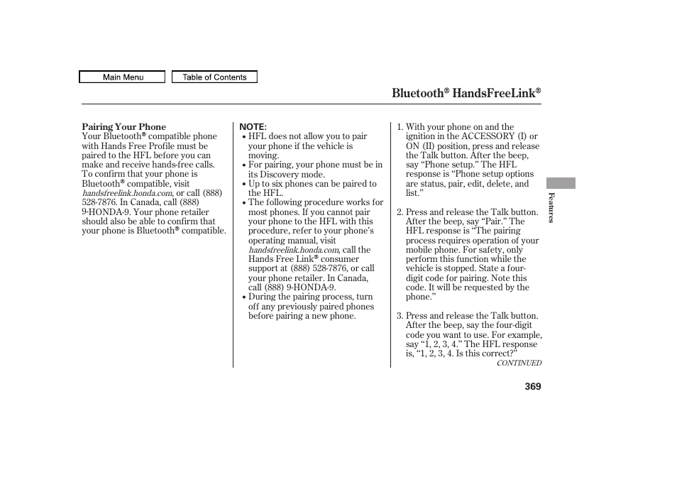 Bluetooth handsfreelink | HONDA 2009 Pilot User Manual | Page 373 / 578