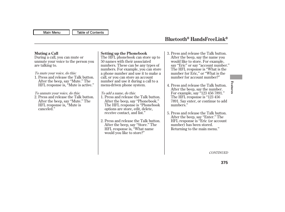 Bluetooth handsfreelink | HONDA 2009 Pilot User Manual | Page 379 / 578