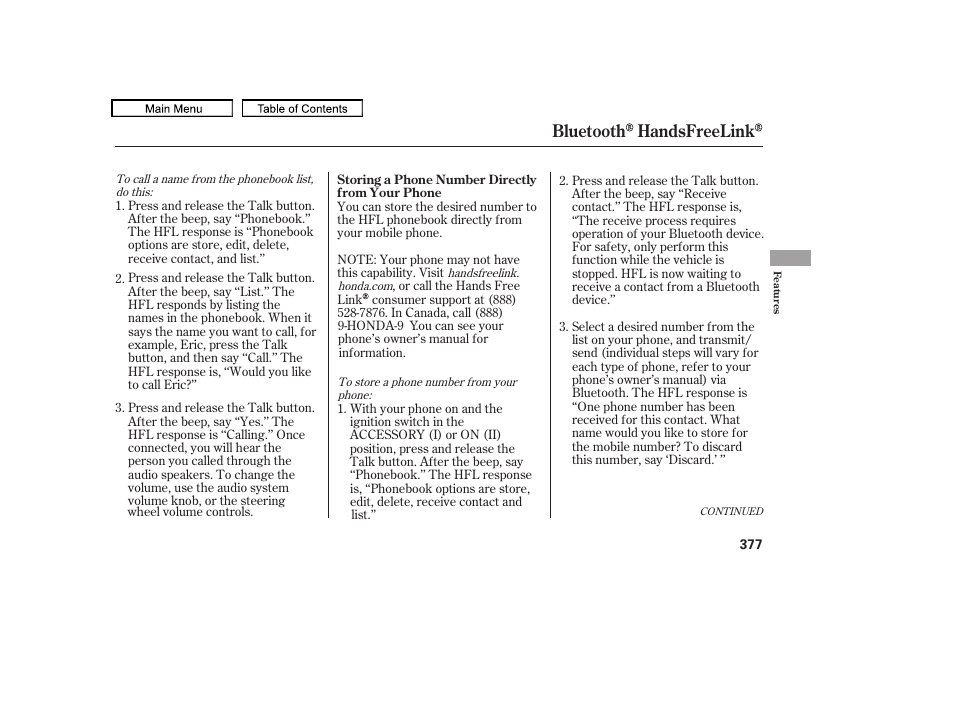 Bluetooth handsfreelink | HONDA 2009 Pilot User Manual | Page 381 / 578