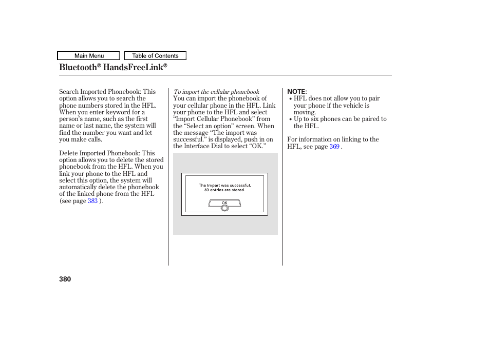 Bluetooth handsfreelink | HONDA 2009 Pilot User Manual | Page 384 / 578