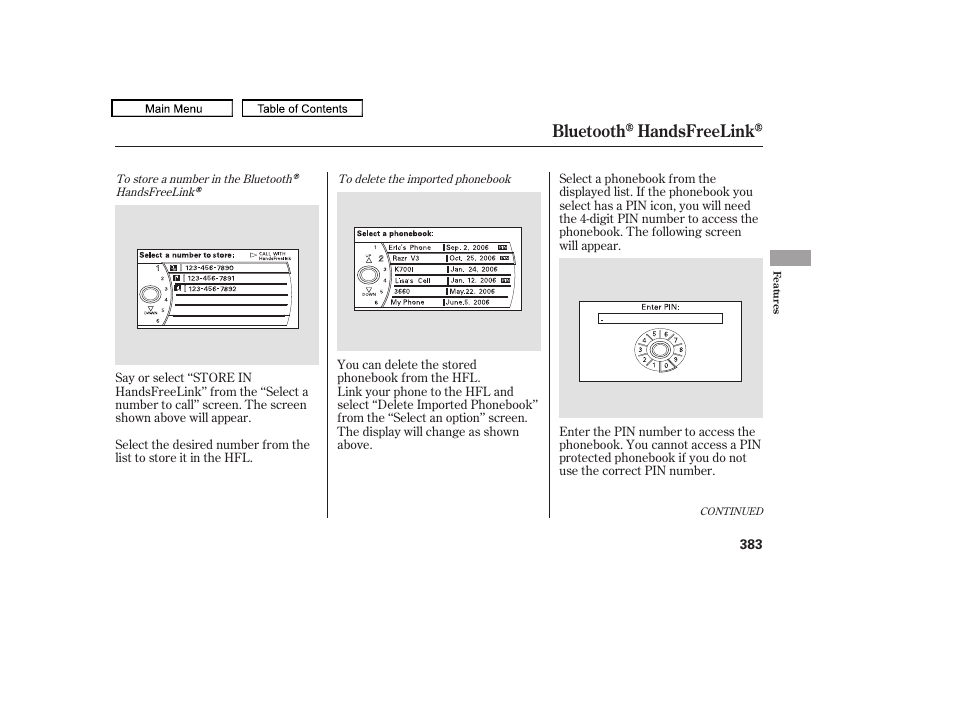 Bluetooth handsfreelink | HONDA 2009 Pilot User Manual | Page 387 / 578