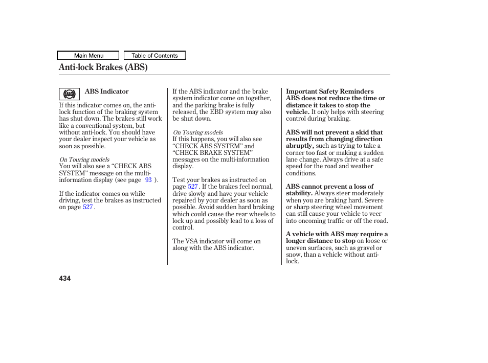 Anti-lock brakes (abs) | HONDA 2009 Pilot User Manual | Page 438 / 578