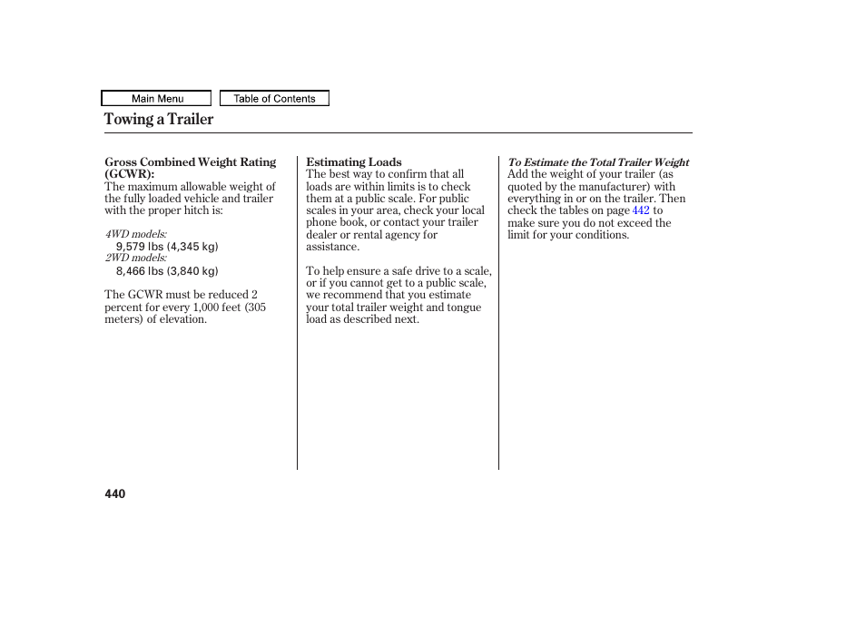 Towing a trailer | HONDA 2009 Pilot User Manual | Page 444 / 578