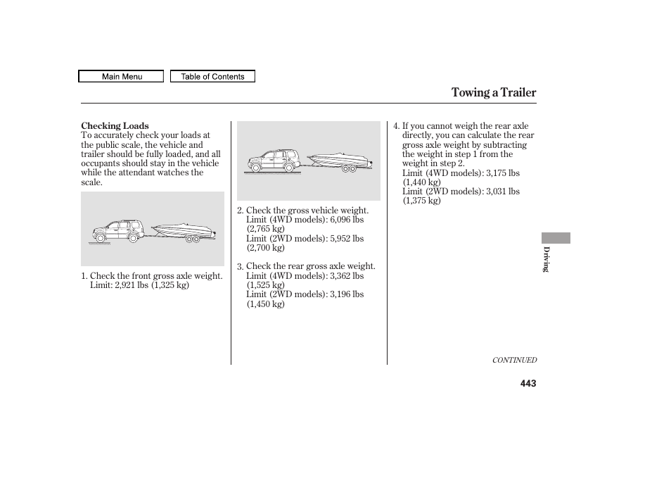 Towing a trailer | HONDA 2009 Pilot User Manual | Page 447 / 578