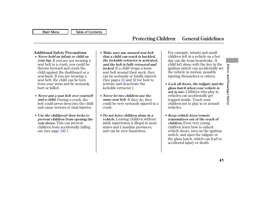 Protecting children general guidelines | HONDA 2009 Pilot User Manual | Page 45 / 578