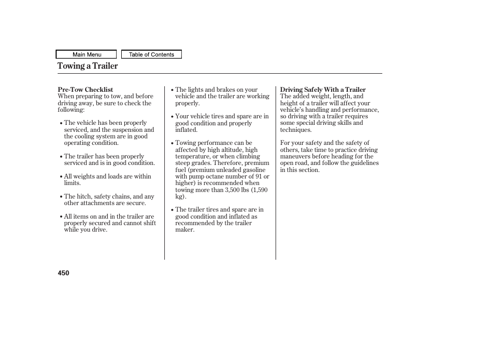 Towing a trailer | HONDA 2009 Pilot User Manual | Page 454 / 578