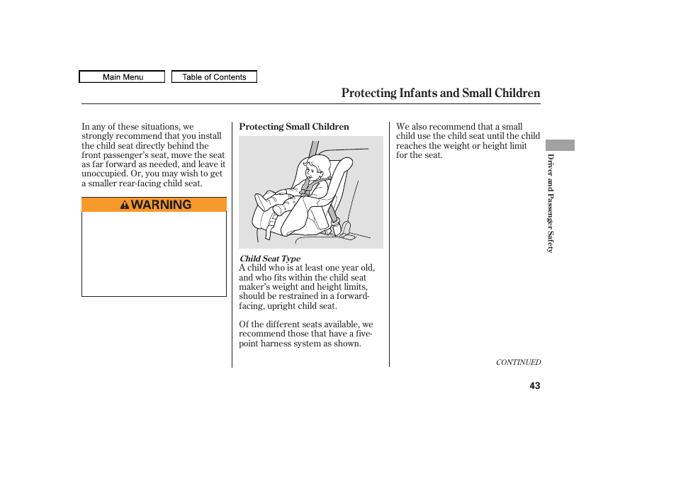 Protecting infants and small children | HONDA 2009 Pilot User Manual | Page 47 / 578