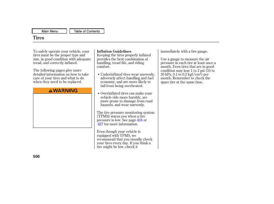 Tires | HONDA 2009 Pilot User Manual | Page 504 / 578