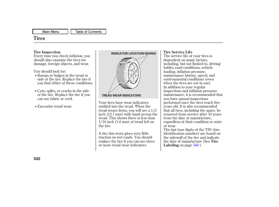 Tires | HONDA 2009 Pilot User Manual | Page 506 / 578