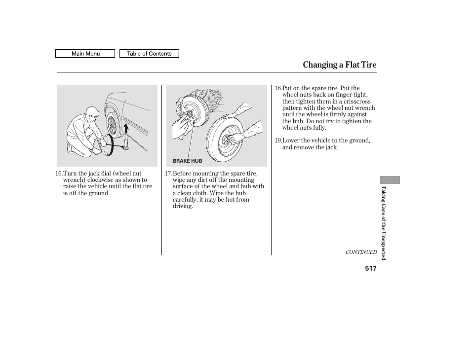 Changing a flat tire, 2009 pilot | HONDA 2009 Pilot User Manual | Page 521 / 578