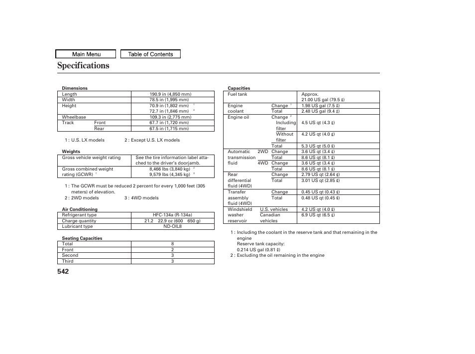 Specifications, 2009 pilot | HONDA 2009 Pilot User Manual | Page 546 / 578