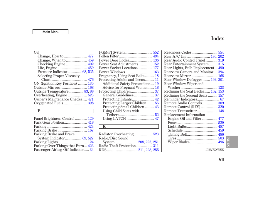 Index | HONDA 2009 Pilot User Manual | Page 572 / 578