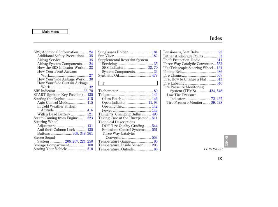 Index | HONDA 2009 Pilot User Manual | Page 574 / 578