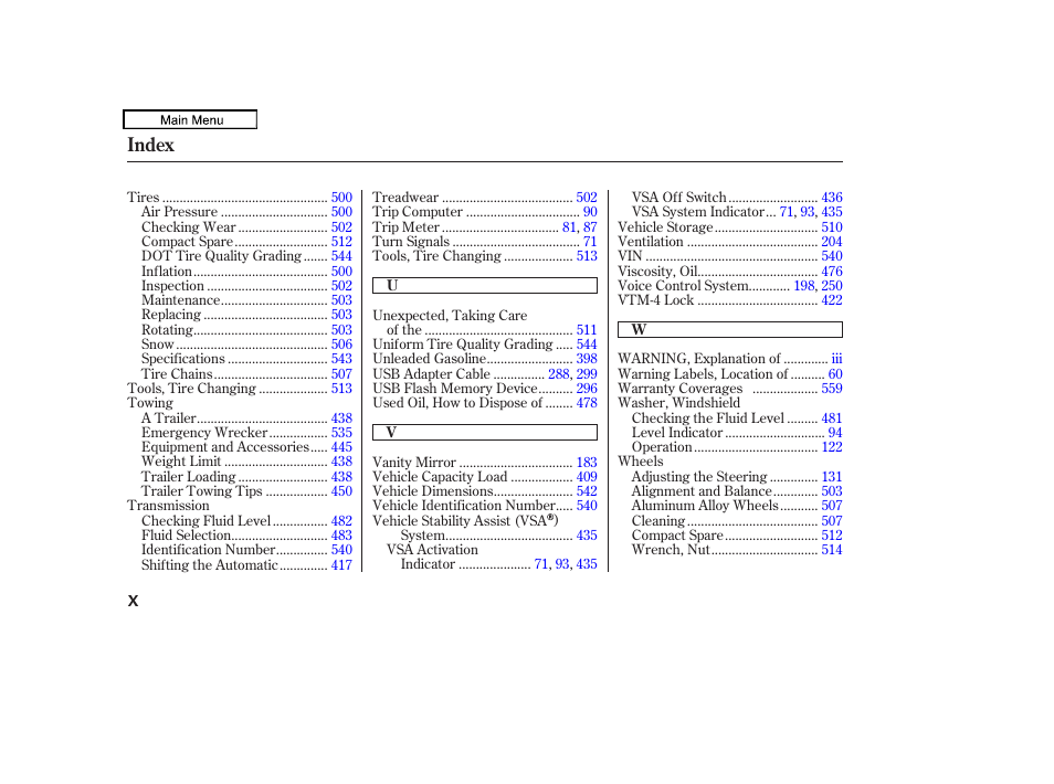 Index | HONDA 2009 Pilot User Manual | Page 575 / 578