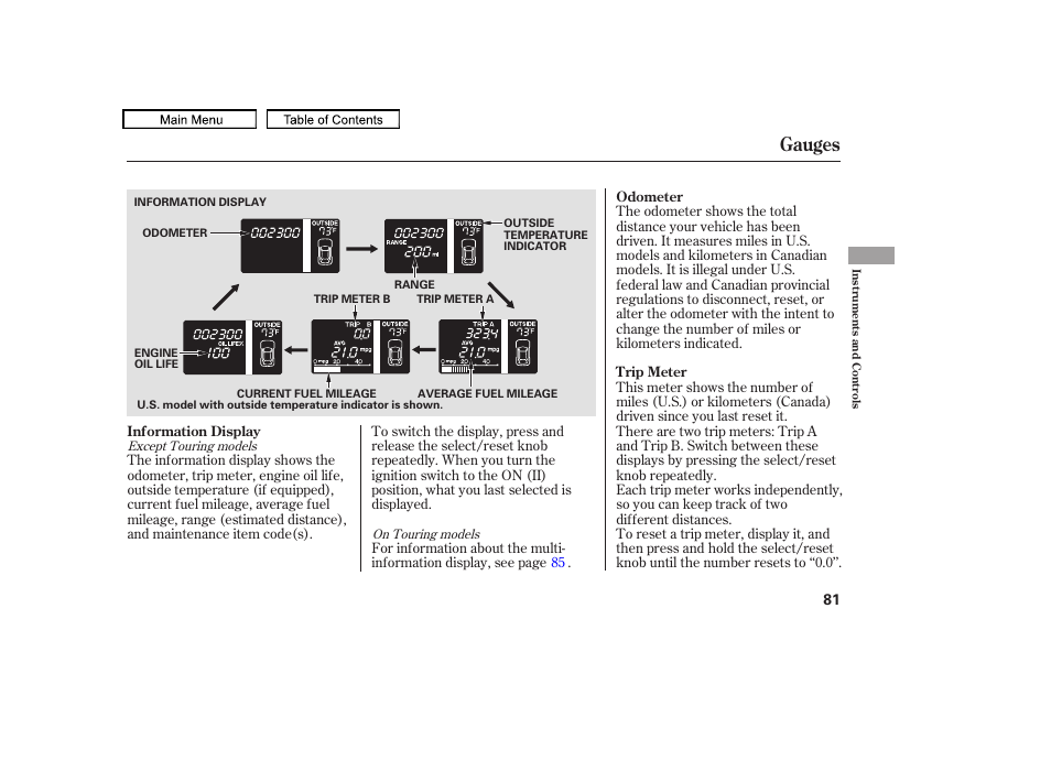 Gauges, 2009 pilot | HONDA 2009 Pilot User Manual | Page 85 / 578