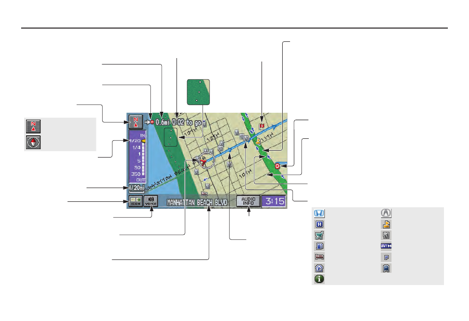 Driving to your destination, Map screen legend | HONDA 2008 CR-V (Navigation Manual) User Manual | Page 50 / 146