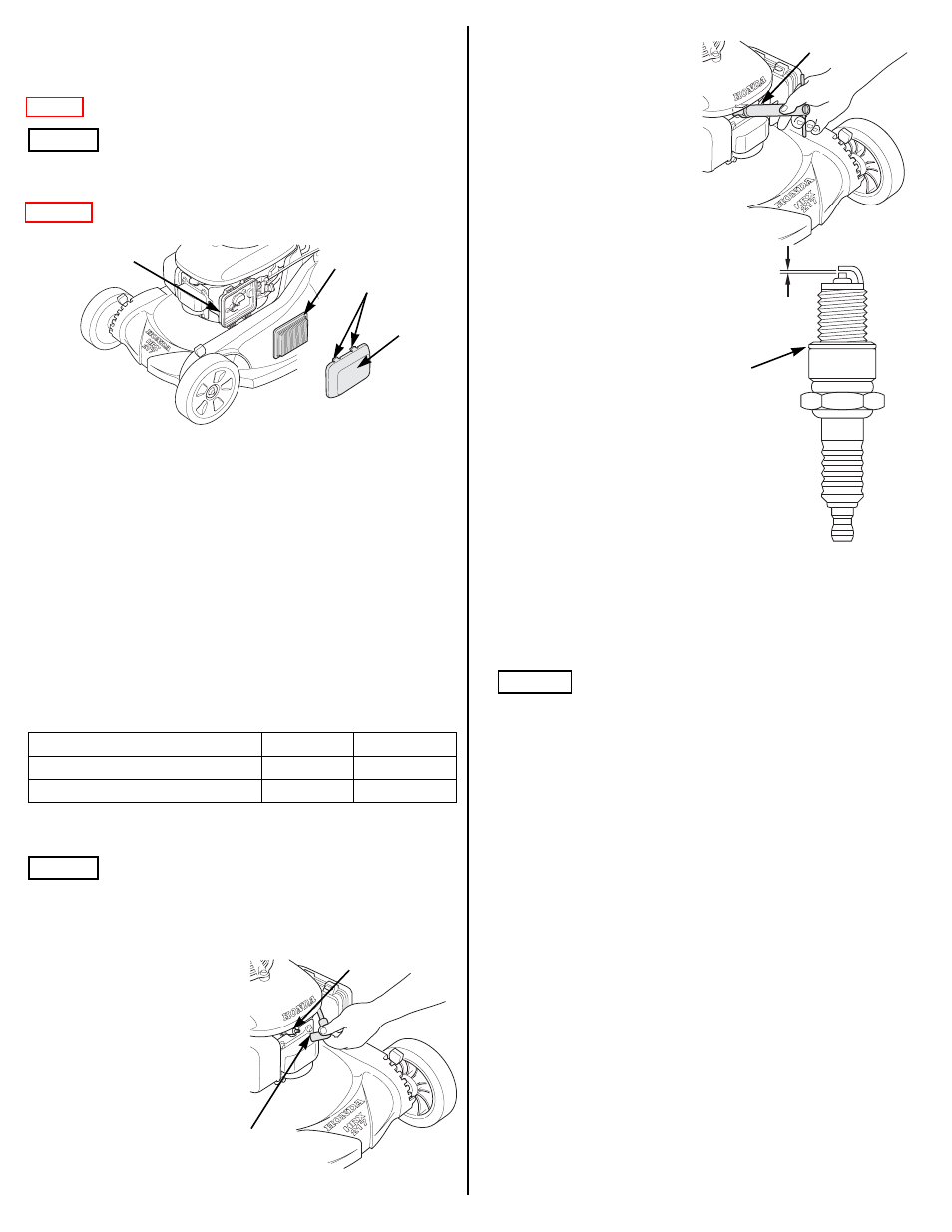 Air cleaner service, Spark plug service, Refueling | P (p. 12), Air cleaner (p. 12), Spark plug cap (p. 12) | HONDA HRX217HXA User Manual | Page 12 / 24