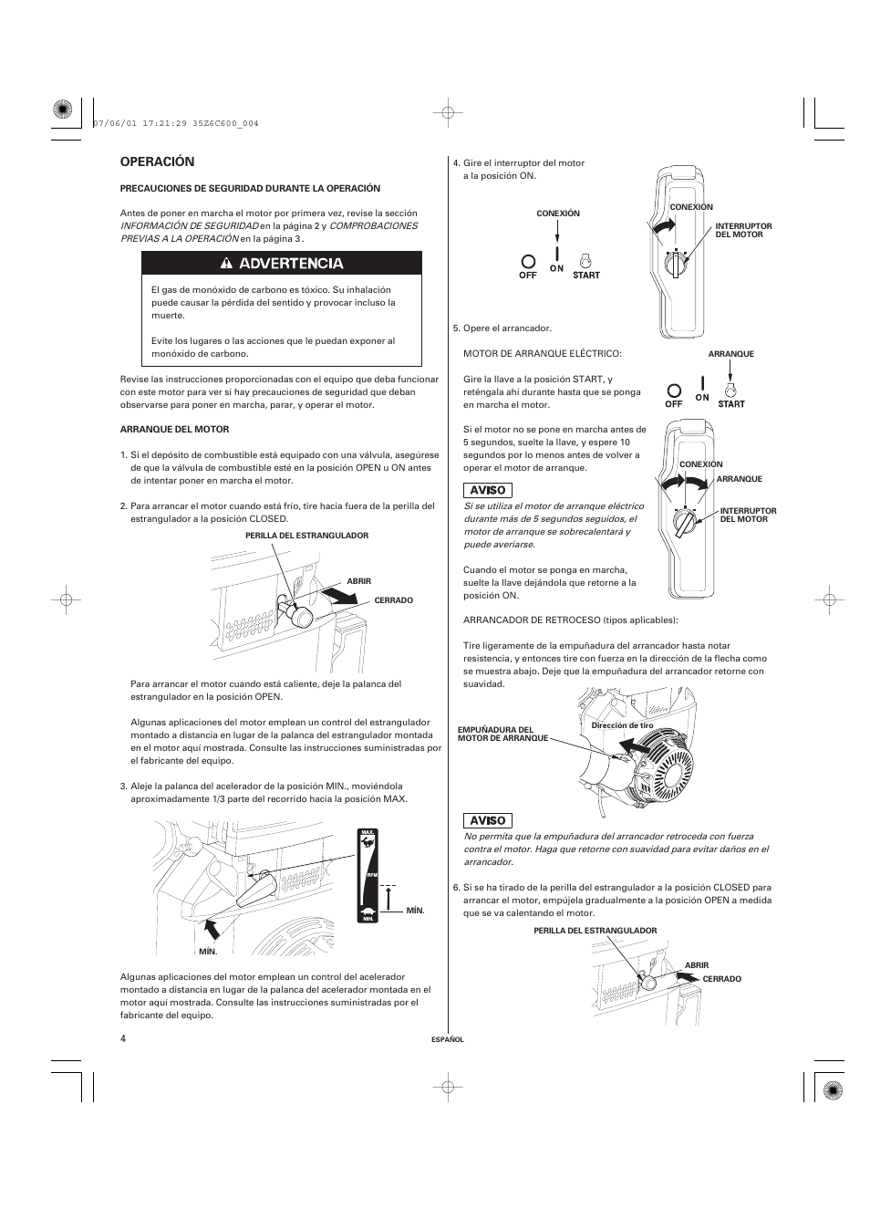 Operación | HONDA GX670 User Manual | Page 43 / 58