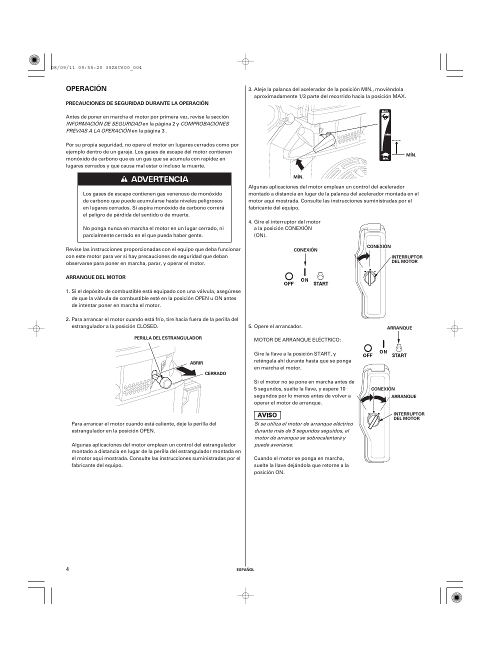 Operación | HONDA GX620 User Manual | Page 43 / 58