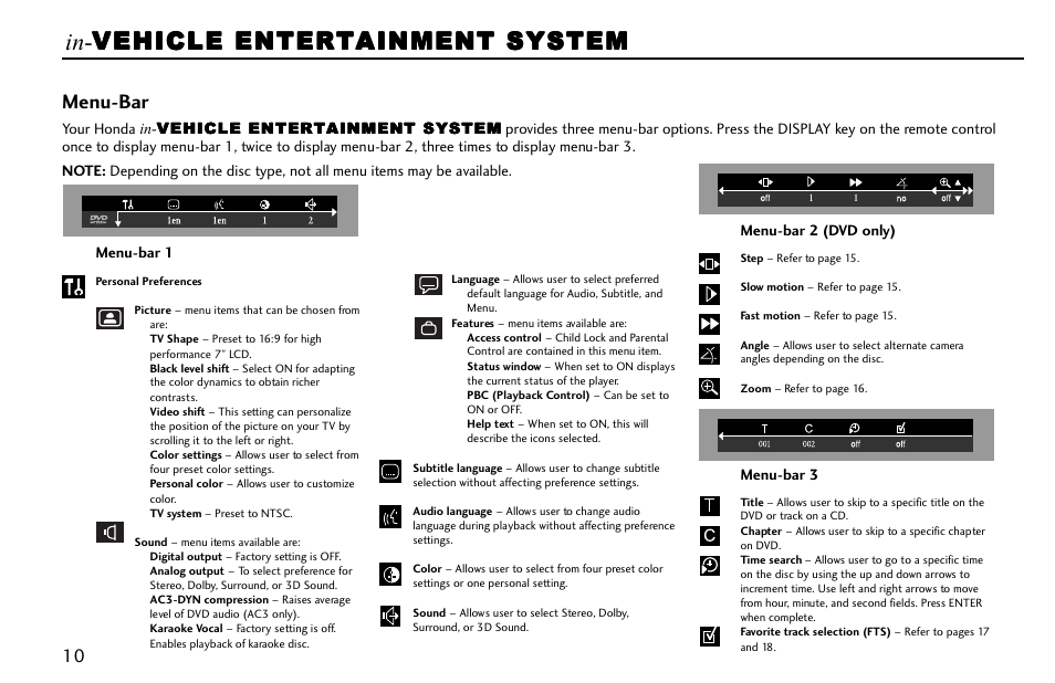 Menu-bar | HONDA 08A23-9E1-010 User Manual | Page 11 / 31