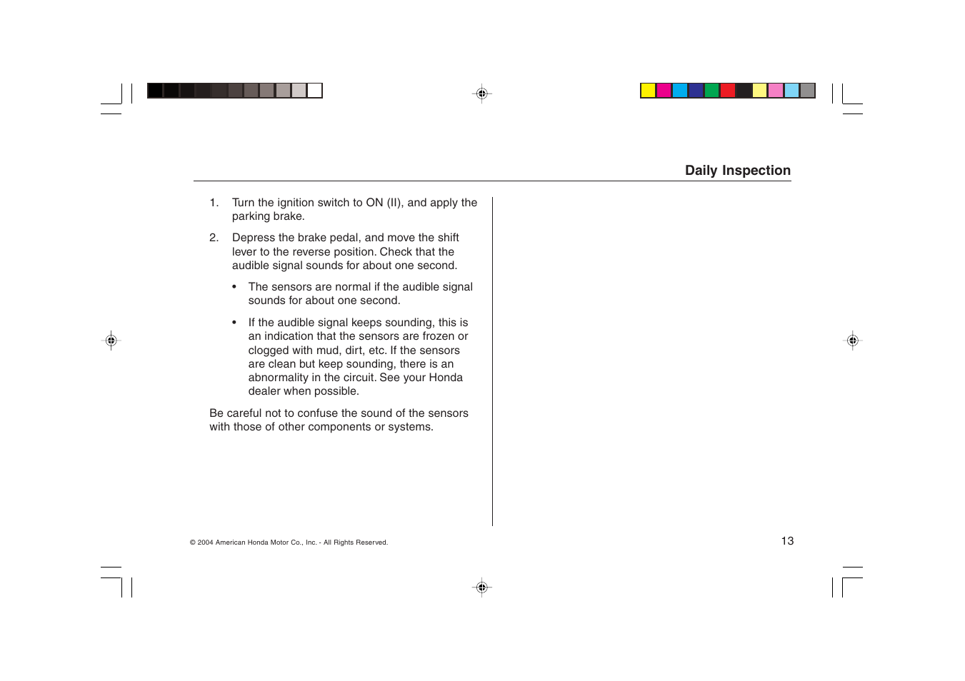 HONDA Ridgeline Backup Sensors User Manual | Page 13 / 16