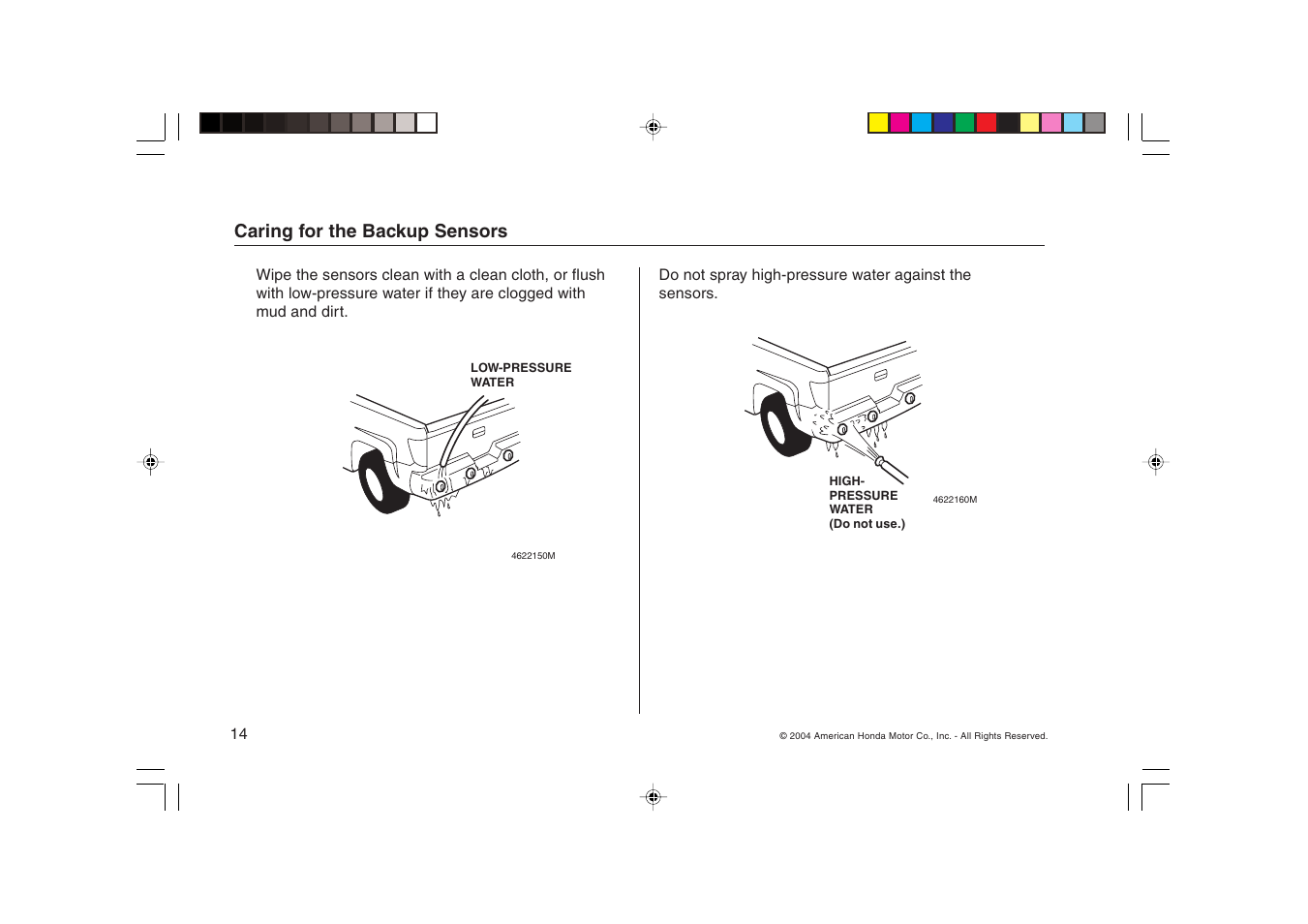 Caring for the backup sensors | HONDA Ridgeline Backup Sensors User Manual | Page 14 / 16
