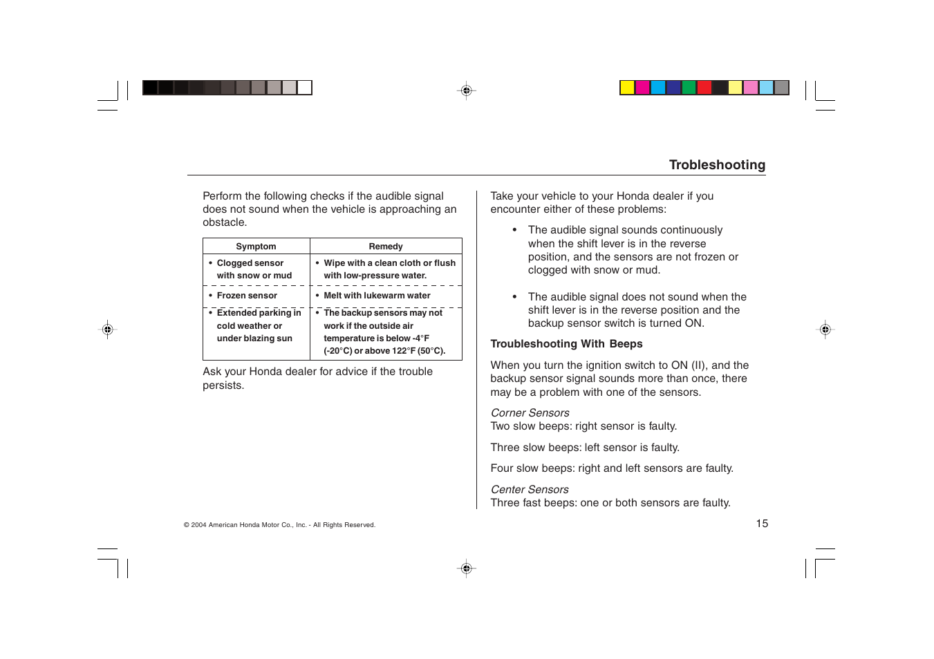 HONDA Ridgeline Backup Sensors User Manual | Page 15 / 16