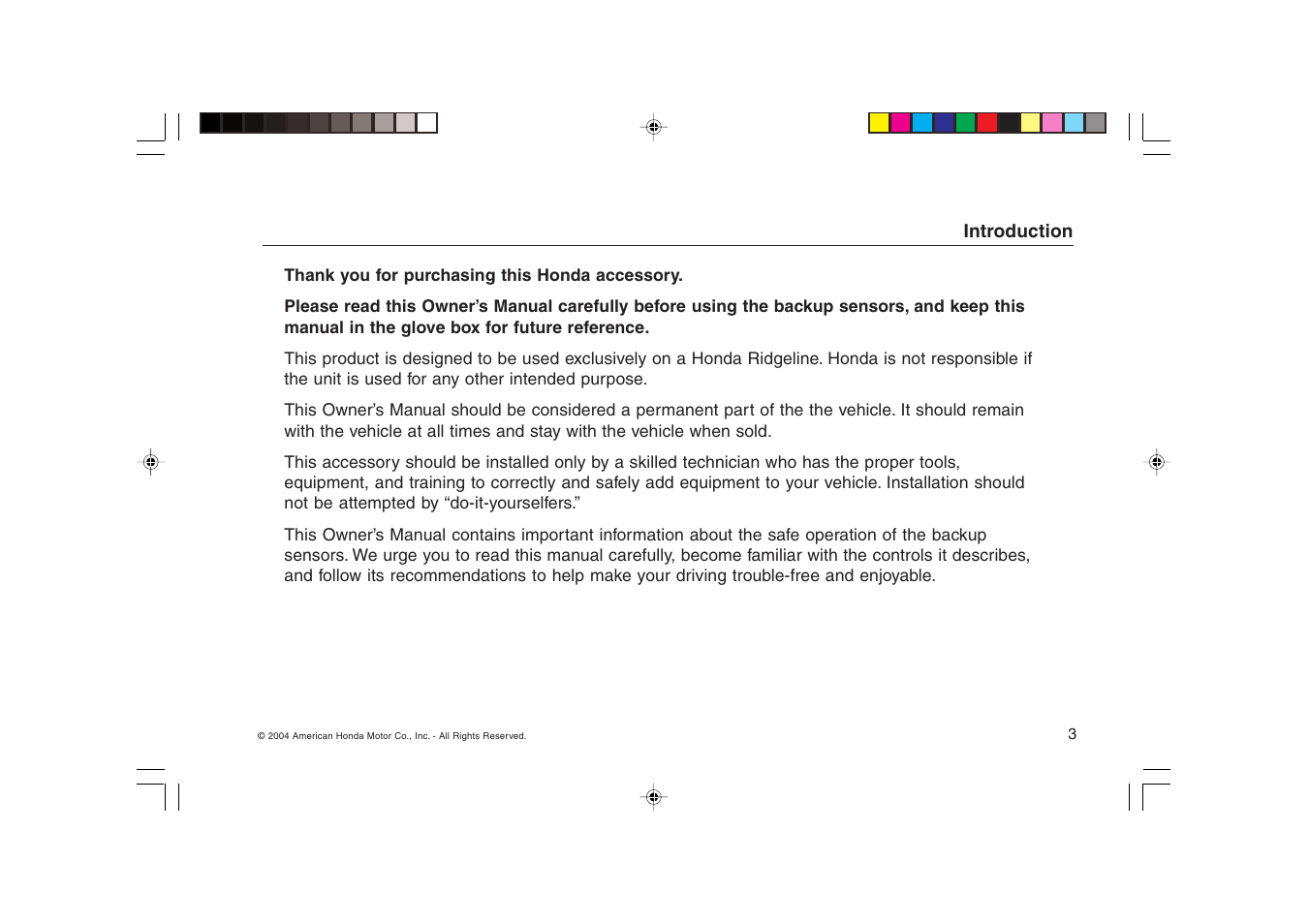 HONDA Ridgeline Backup Sensors User Manual | Page 3 / 16