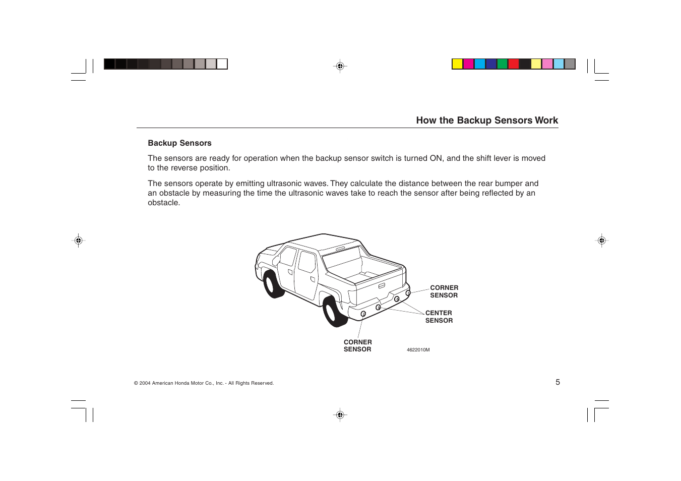 HONDA Ridgeline Backup Sensors User Manual | Page 5 / 16