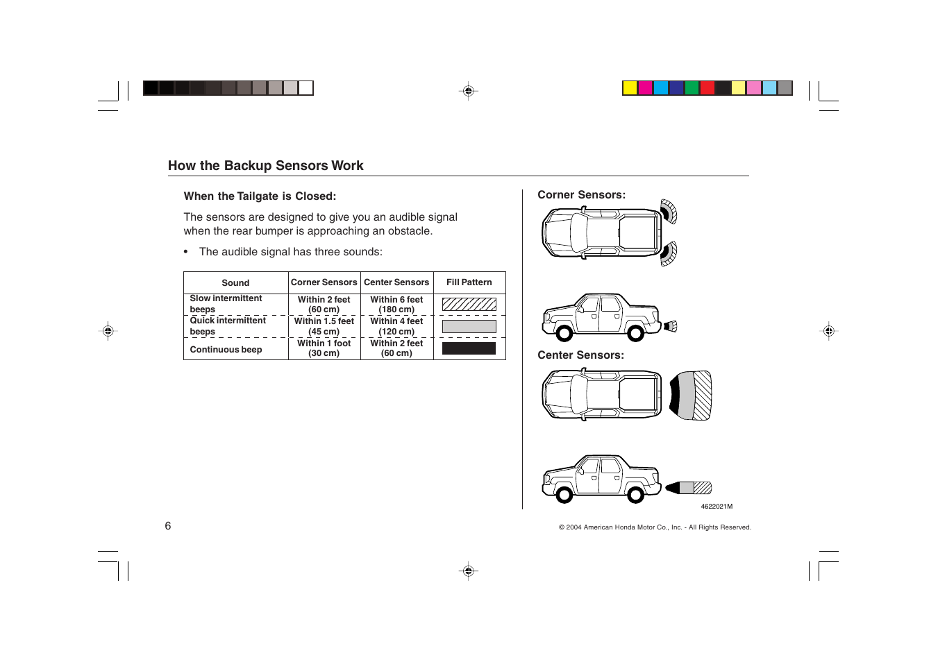 HONDA Ridgeline Backup Sensors User Manual | Page 6 / 16