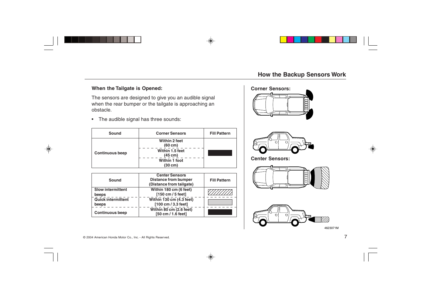 HONDA Ridgeline Backup Sensors User Manual | Page 7 / 16