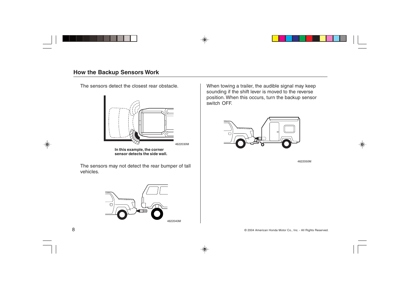 How the backup sensors work | HONDA Ridgeline Backup Sensors User Manual | Page 8 / 16