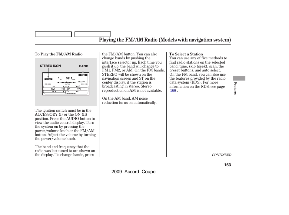HONDA 2009 Accord Coupe User Manual | Page 166 / 412