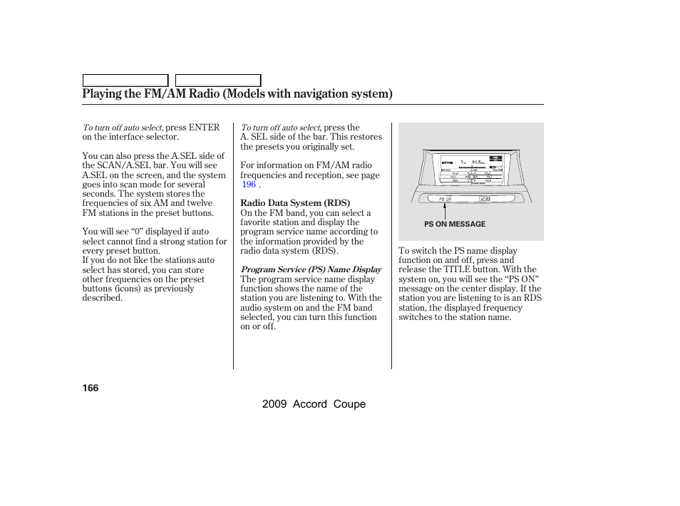 HONDA 2009 Accord Coupe User Manual | Page 169 / 412