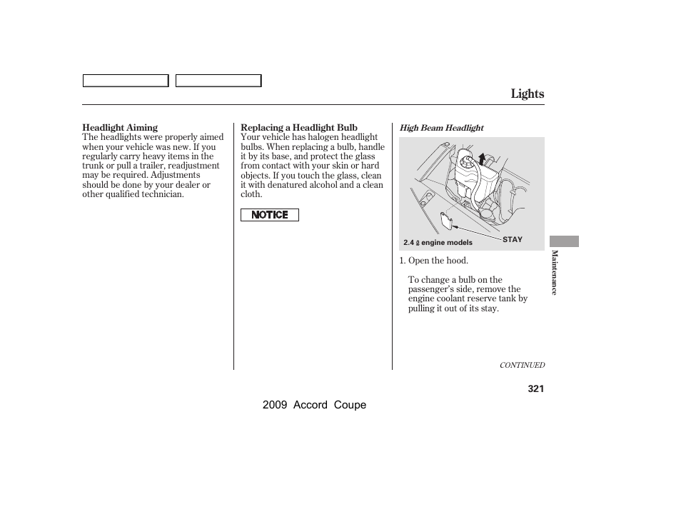 Lights, 2009 accord coupe | HONDA 2009 Accord Coupe User Manual | Page 324 / 412