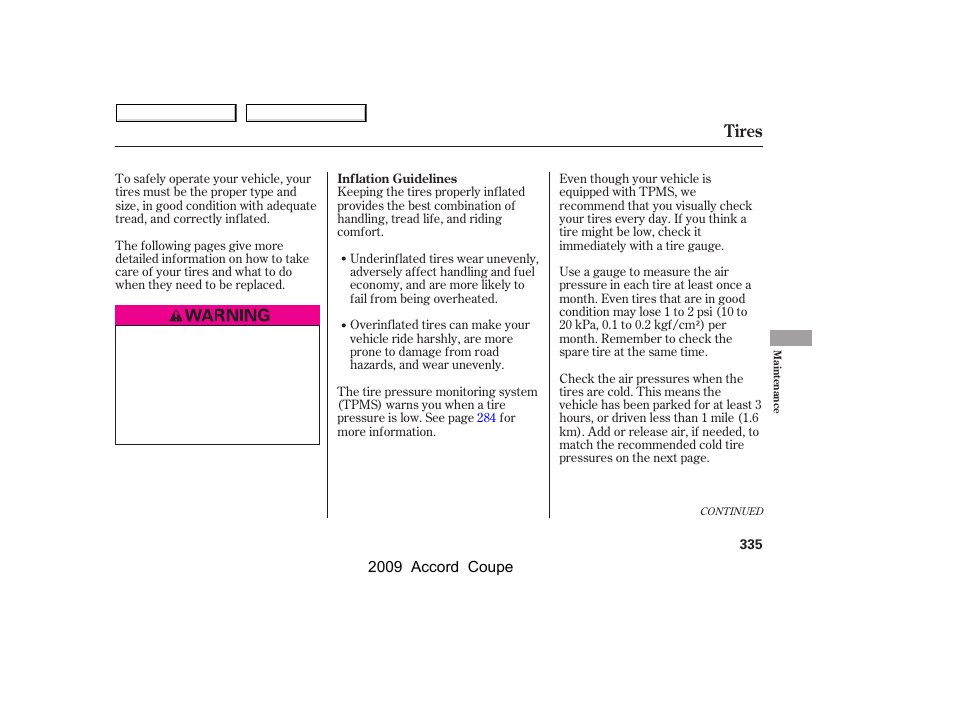 Tires | HONDA 2009 Accord Coupe User Manual | Page 338 / 412