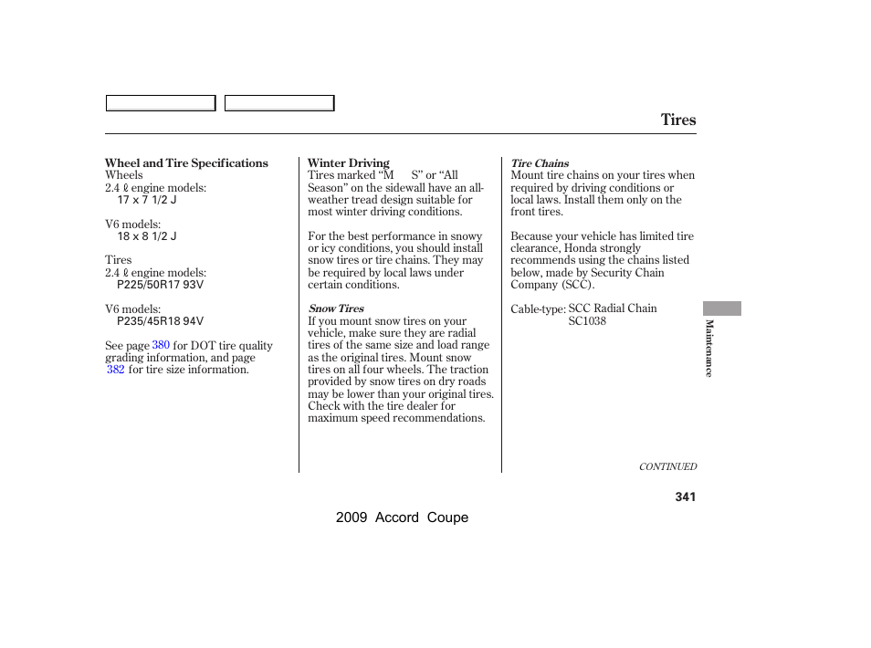 Tires | HONDA 2009 Accord Coupe User Manual | Page 344 / 412